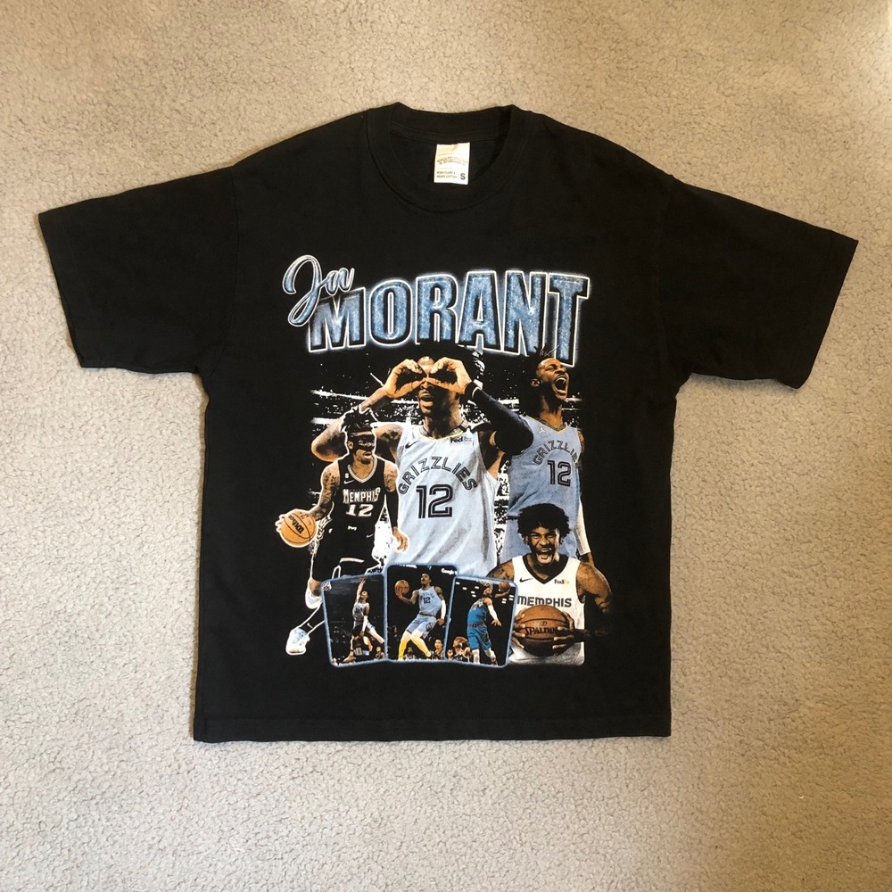 Ja‎ Morant Memphis Grizzlies Vintage Style Graphic Tee Black Small NBA Rap Tee